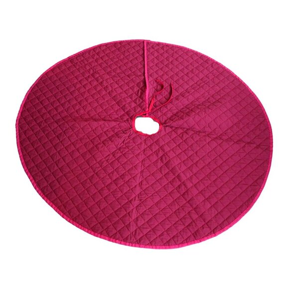 Vintage Christmas Tree Skirt Quilted With Poinsettias Cottage Core Granny - Picture 5 of 5